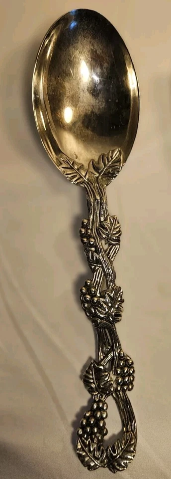 ВИНТАЖНЫЙ СЕРЕБРИСТОГО ТОНА ИЗ НЕРЖАВЕЮЩЕЙ СТАЛИ 9 «СЕРВИРОВОЧНАЯ ЛОЖКА И Spork виноградной лозы ручки комплект  - Изображение 2 из 4