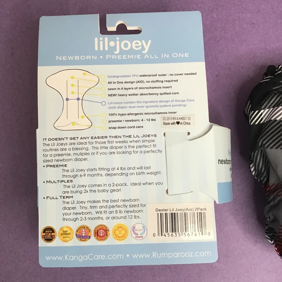 LIL Joey Recién Nacido Prematuro Todo en Uno Dexter Negro 4-12 lb Tira (Solo 1 Pañal) Foto 3 de 4