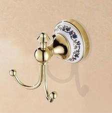 Gold Color Brass Wall Mounted Dual Robe Hooks Coat Hat Towel Hook Hanger sba250