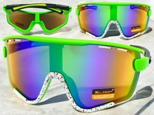 OVERSIZED Vintage Retro Sporty Wrap Shield Style SUN GLASSES Green White Frame