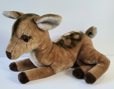 VINTAGE DAKIN SPOTTED FAWN BABY DEER PLUSH DARK BROWN EYES EYELASHES LAYING DOWN