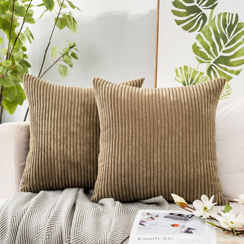 Camel Corduroy Throw Pillow Covers 16x16 inch Set of 2 for Couch Bed Sofa Living