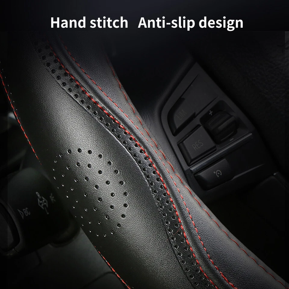 For 2025 Toyota Leather Automotive Car Steering Wheel Covers 15"/38cm Black Red - image 3 of 4