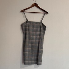 Forever 21 Women Dress L Plaid Black Yellow Houndstooth Bodycon Square Neck NWT