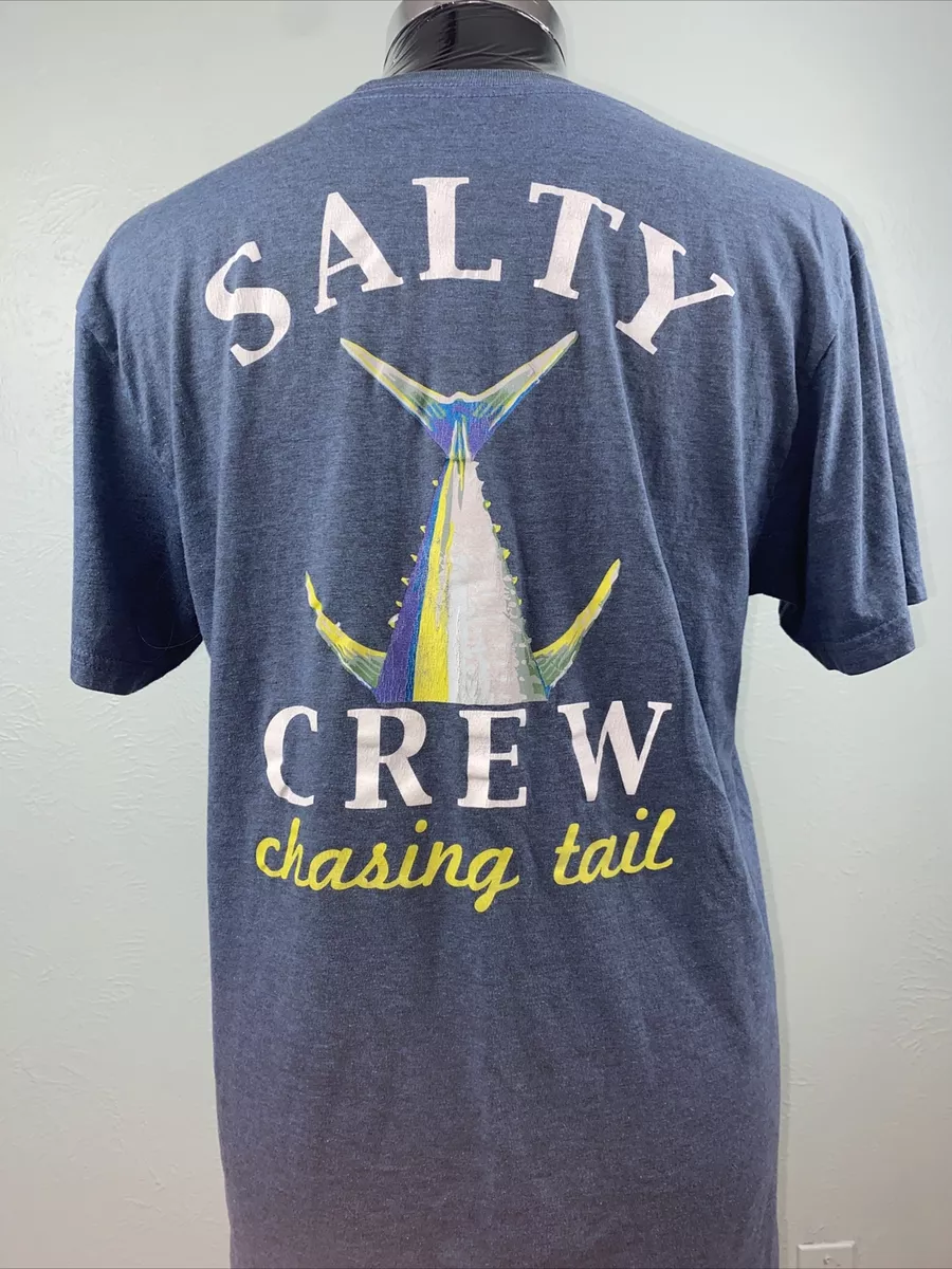 Salty Crew Chasing Tail Men Large Blue Short Sleeve Graphic T-Shirt Fishing