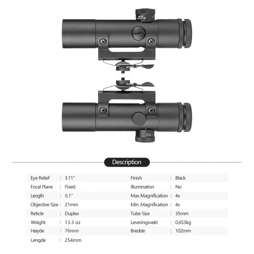 Tactical Hunting HD 4X20 Rifle Scope Sight with Turret Reticle Classic Retro  4x - Image 2 of 4
