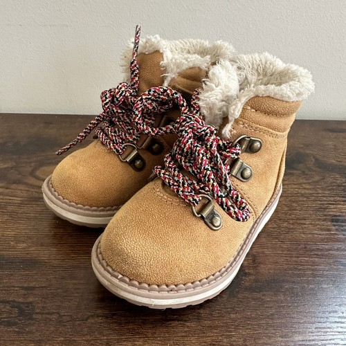 Cat And Jack Toddler Giovanna Zipper Slip-On Lace-up Cognac Combat Boots Size 5