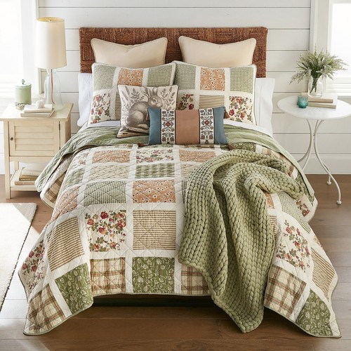 Donna Sharp Peach Rose Cotton Pieced Queen Quilt Set Patchwork Vintage Floral - Picture 3 of 5