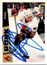 Radek Bonk autographed hockey card (Ottawa Senators, FT) 1996 Upper Deck #181