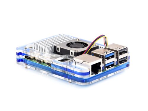 Waveshare Transparent and Blue Acrylic Case Raspberry Pi 5 Case, Support Cooler - Picture 11 of 21