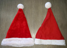 2 RED WHITE CHRISTMAS SANTA HATS 1 SIZE FITS MOST TEENS MEN POMPOMS CUTE
