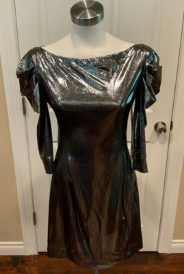 just cavalli silver dress JUST CAVALLI V-Neck Metallic Studded Sheer Sleeve Gown / New With Tags