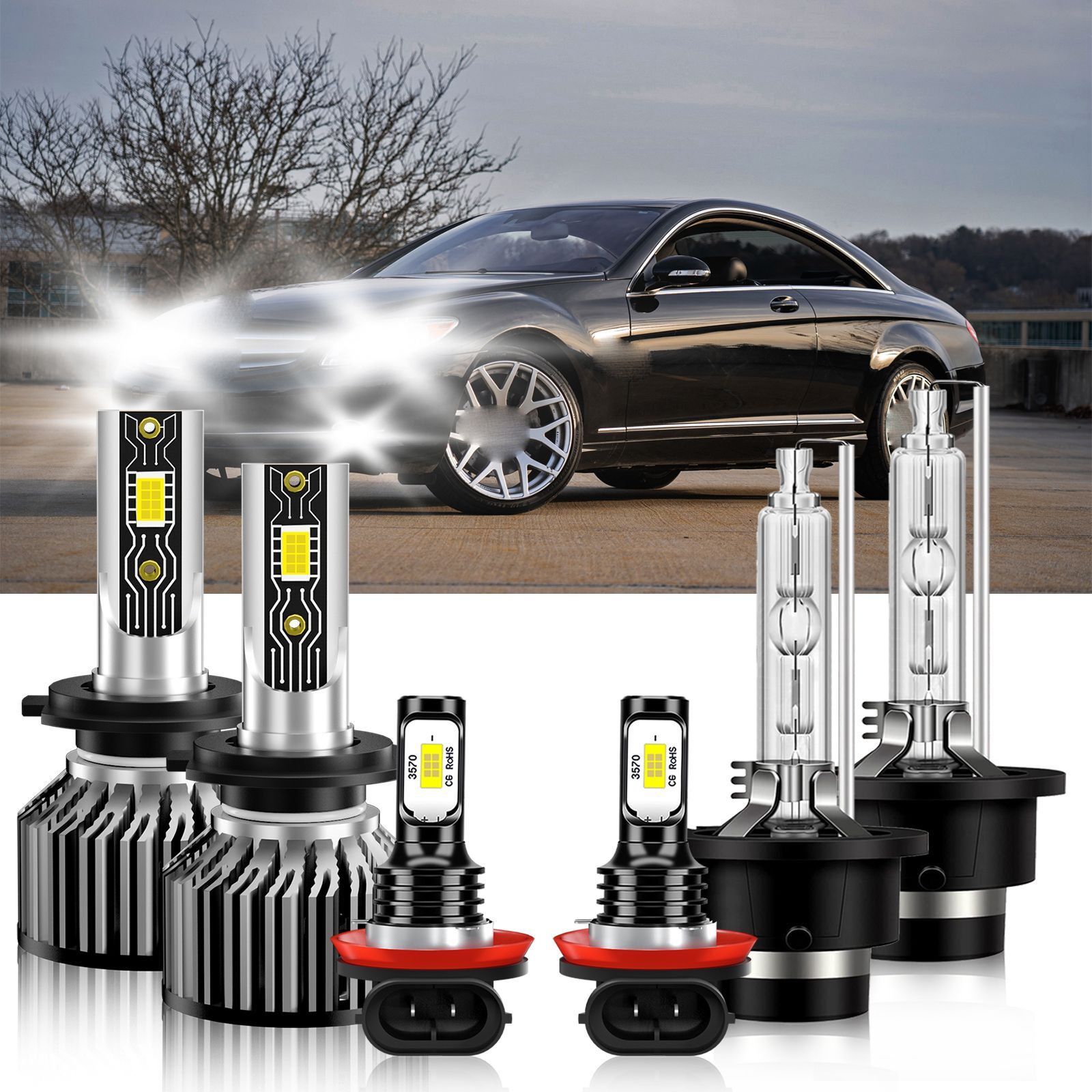 6Pcs LED Headlight Fog Light Bulb Combo white For Mercedes-Benz CL600 2008-2008