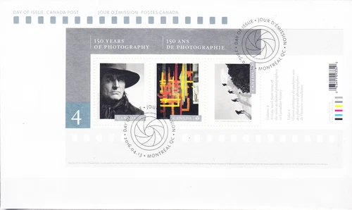 W CANADA 2903 FDC PHOTOGRAPHY 150TH ANNIVERSARY SOUVENIR SHEET FIRST DAY COVER