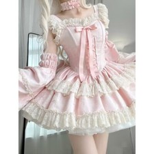 Sweet Lolita Girls Ruffles A-Line Dress Japanese Lace Bow Princess Short Dress
