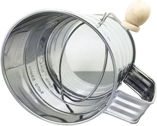 Professional 3-Cup Stainless Steel Flour Sifter with Clear Measuring Lines - Picture 2 of 8