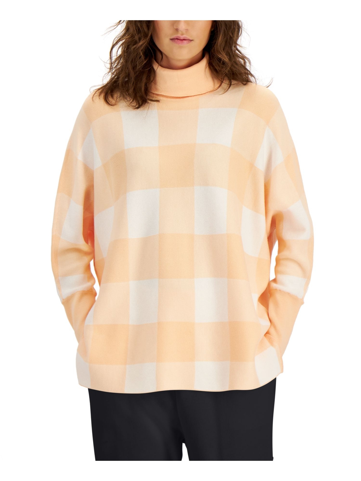 Женский белый клетчатый свитер ALFANI с длинным рукавом и черепашьим вырезом M