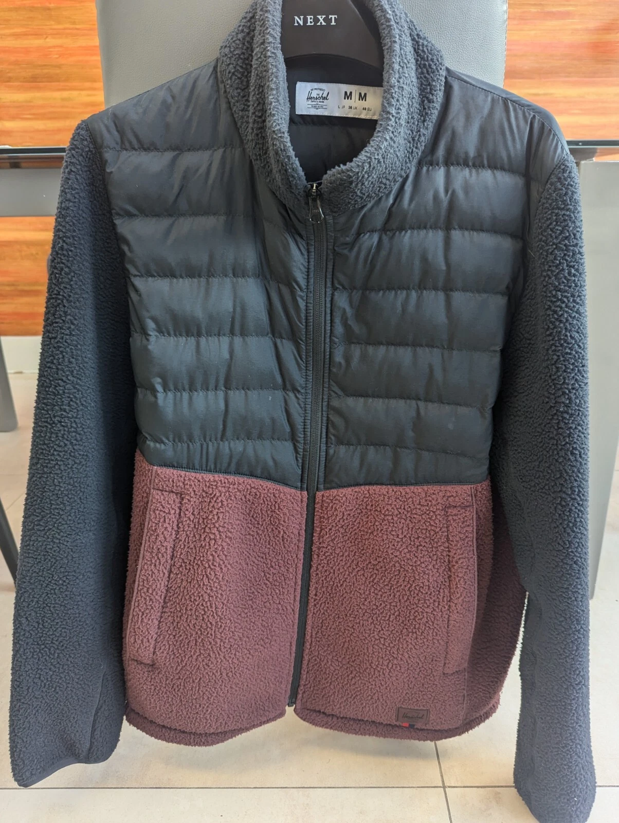 Herschel Supply Co Mens M Fleece Full Zip Jacket Black Maroon Puffer