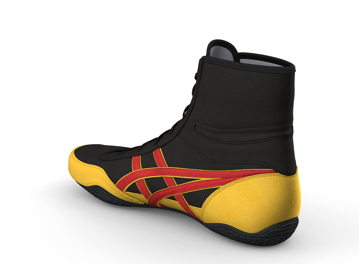 asics Boxing Wrestling Shoes Black × Yellow Red Line 1081A001 NEW
