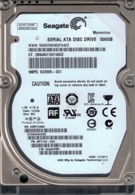 ST9500423AS P/N: 9RT143-020 F/W: 0003HPM1 Wu 5WR Seagate 500GB