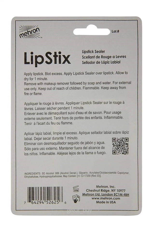 MEHRON MAKEUP LIPSTIX LIPSTICK FIX CLEAR SEALER WEDDING STAGE LIP LONG LASTING ! - Image 3 of 3
