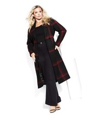 New City Chic Womens Plus L/20checkmate Long Coat Autumn/winter Black/ruby