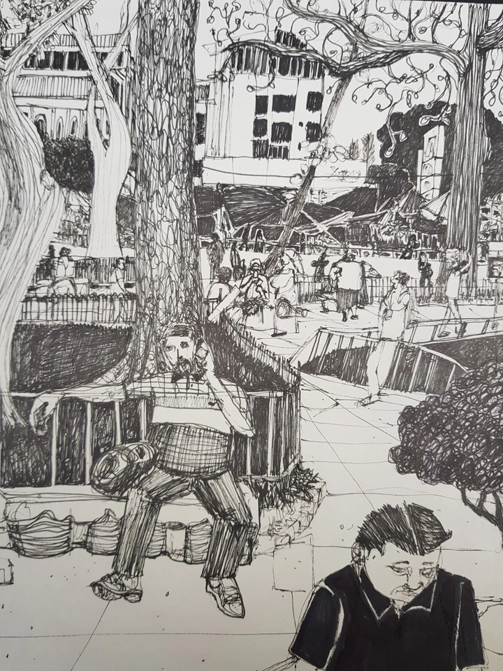 Gerardo GOMEZ El Salvador encre sur papier ink on paper contreseing 23/30.5 cm - Photo 1/1