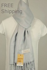 Pashmina Scarf Shawl Wrap Solid Silver Gray;Silk Cashmere Soft Trendy-030