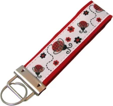Ladybug Key Chain, Ladybug Key Fob, Fabric Keychain, Red Background