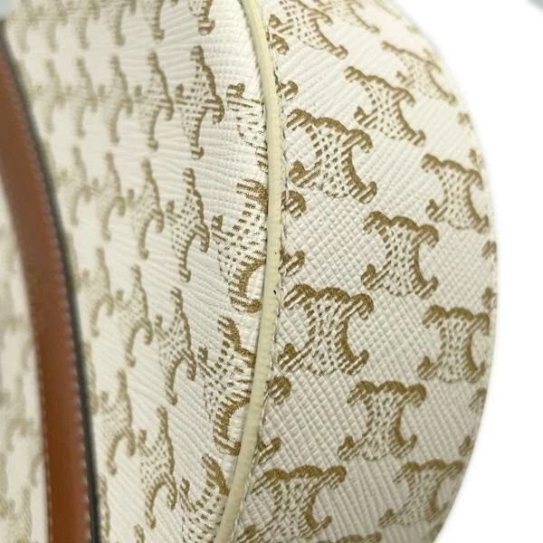 Borsa a tracolla CELINE Triomphe rotonda 10G342 PVC pelle bianca autentica