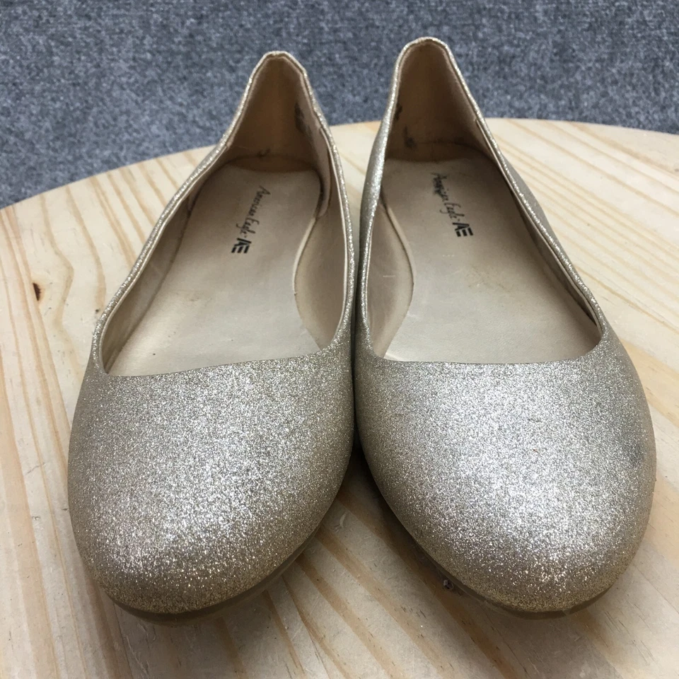 Zapatos planos de ballet American Eagle para mujer 12 Clinton informales sin cordones brillantes dorados Foto 4 de 4
