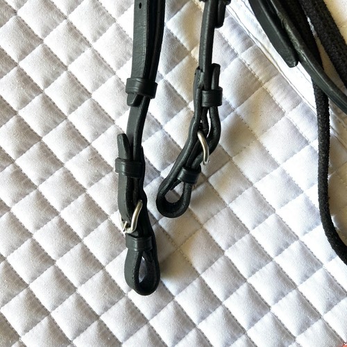 Aramas Raised Padded Dressage Bridle w/ Flash w/Leather Web Reins - Black - Cob - Picture 16 of 17