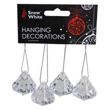 Christmas Clear Acrylic Hanging Tree Decorations - 4 Pack 4cm Gems