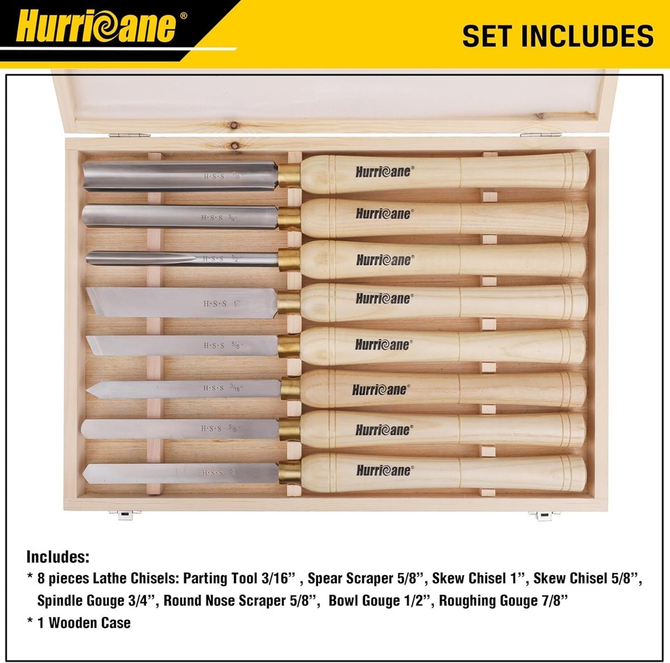 8pc Wood Lathe Chisel Set Wood Turning Tools Wood Lathe Tools HSS ...