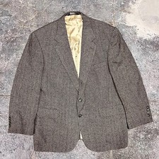46 R Lands End Blazer Tweed Herringbone Jacket Lambswool Brown Made In USA