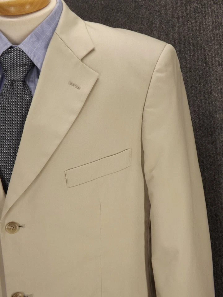 Brooks Brothers 346 Suit 43L Stretch Khaki Cotton 34x32 Pleated Pants 3 Btn - Image 3 of 4