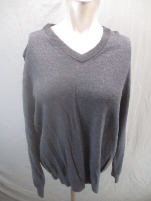 NORDSTROM Size L Men 100% Extra Fine Merino Wool V-Neck Lightweight Pullover 573