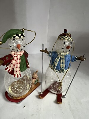 アート Princess House Glass Snowmen Set Sledding, skiing 4” Excl