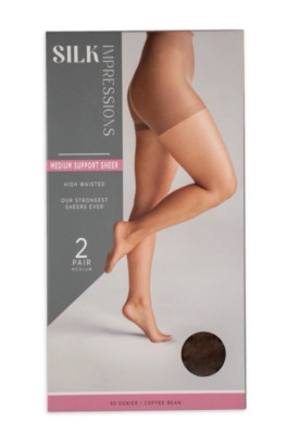 Silk Impressions Pantyhose 2 Pack Small 30 Denier/Coffee Bean Med Support Sheer