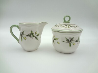 Studia Nova Olive Garden SH515 Creamer and Sugar Bowl with Lid Set Green Olives