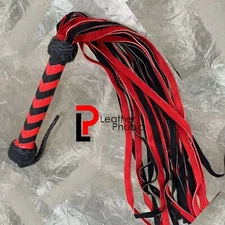 Red and Black Genuine Leather BDSM Flogger 25 Falls 9" Handle Mild Impact