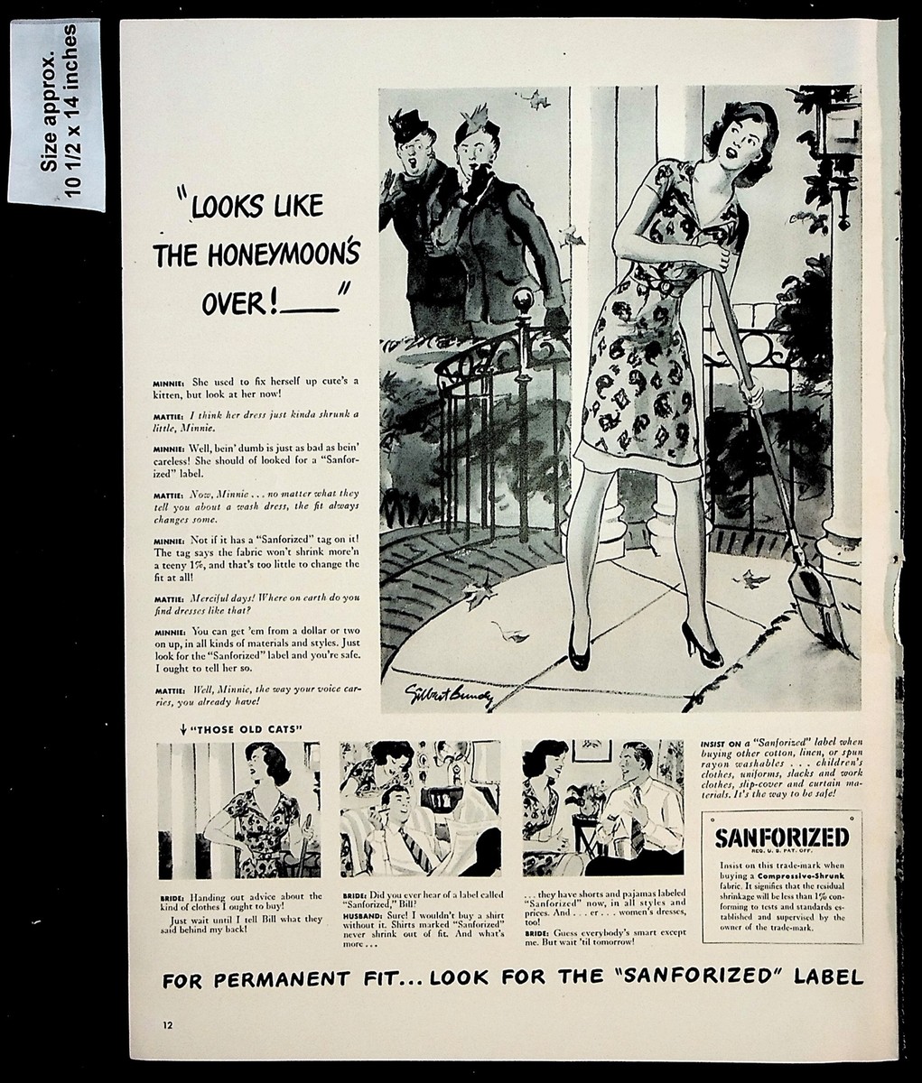1941 Sanforized Clothing Fabric Shrinkage Permanent Fit Vintage 