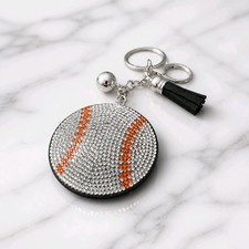 Rhinestone Baseball Keychain Bling Crystal Sports Charm Bag Purse Tassel NEW