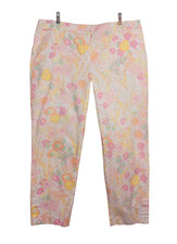 Talbots Crop Pants Tapered High Rise Pockets Pastel Floral Womens 37x25 Size 14