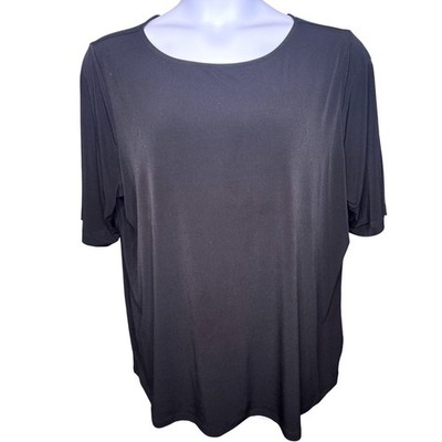 Susan Graver Essentials Womens Black Liquid Knit Scoop Neck Top Sz 2X Flowy