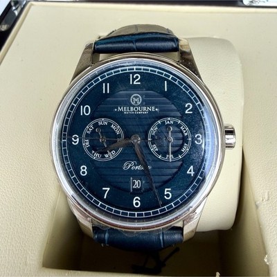 NEW! Melbourne Portsea Calendar Automatic Blue Dial Sapphire Crystal SS Watch