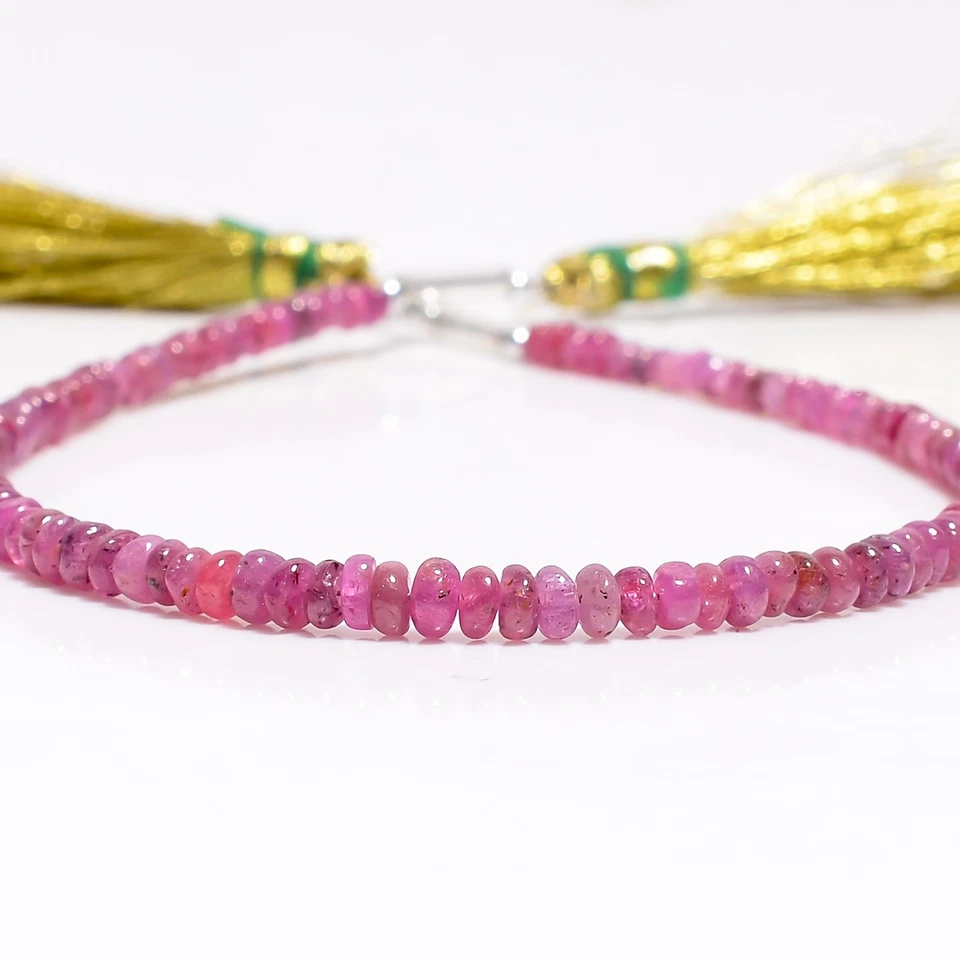 Cuentas lisas con forma de rondelle de piedras preciosas de rubí rosa natural 3 mm hilo 8" UGB-424 Foto 3 de 3