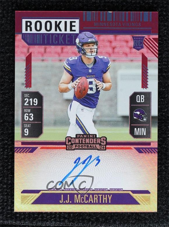 2024 Panini Contenders FOTL Red Zone Ticket JJ McCarthy #101 Rookie Auto RC 0xh3