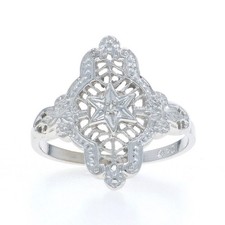 White Gold Diamond Solitaire Ring - 10k Single Cut Floral