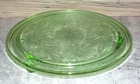 Jeanette Sunflower Green Depression Glass Cake Plate Footed Vintage B85